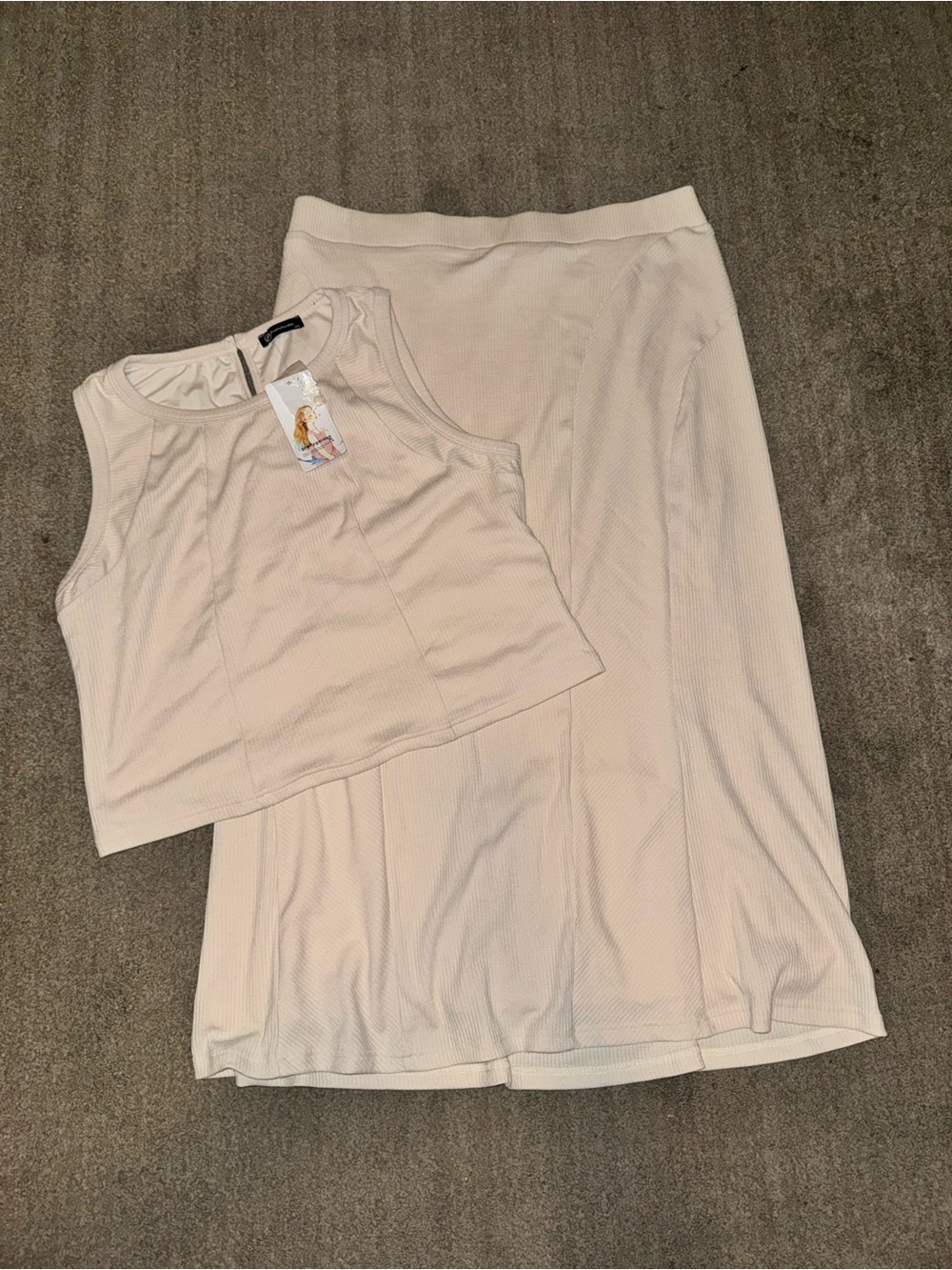 Ribbed Cream Maxi Skirt & Crop Tank Set